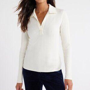 Free Assembly Women's Open Neck Polo Top with Long Sleeves